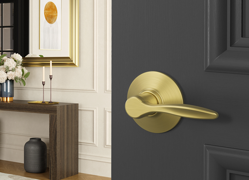 bedroom door lever in satin brass finish